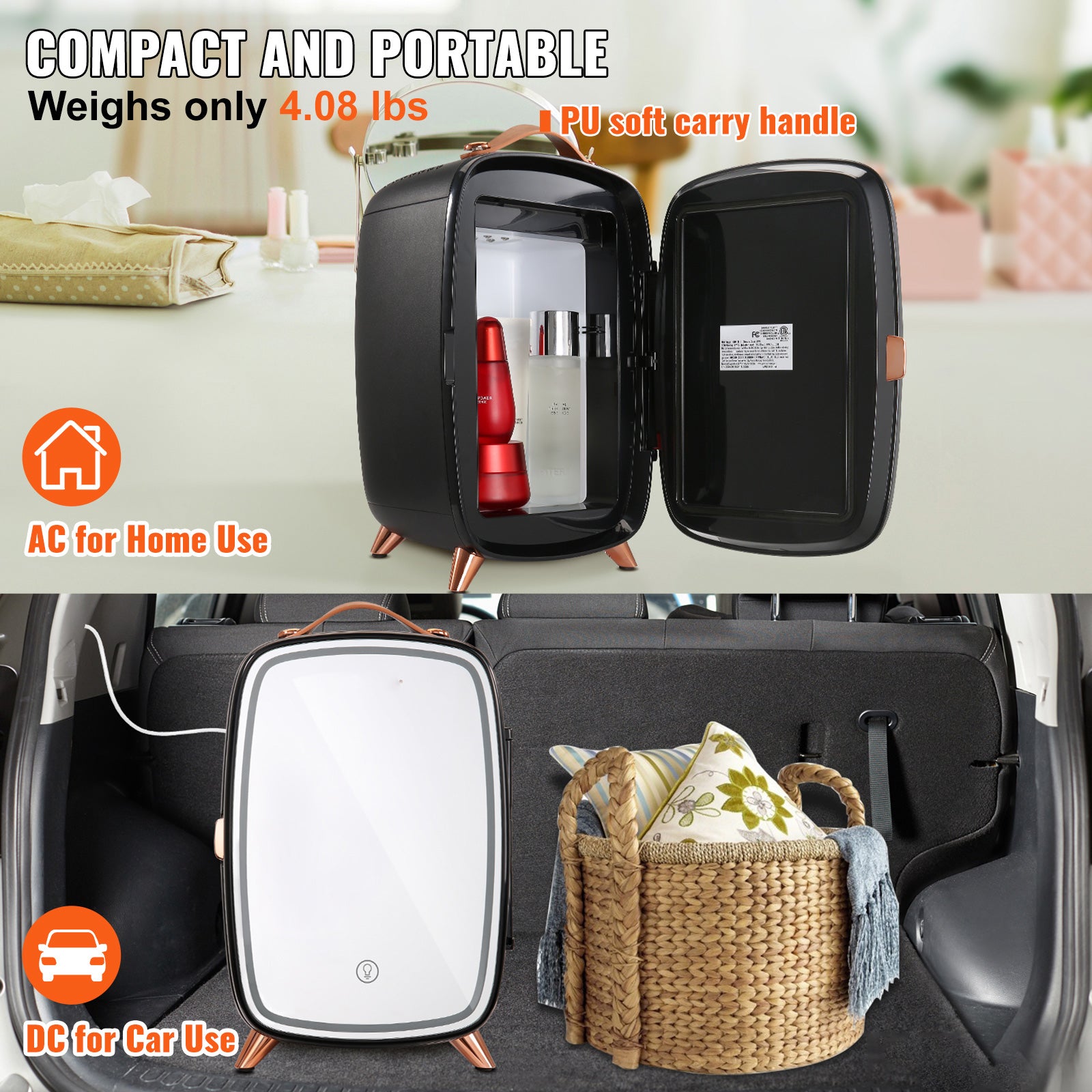 ANASA™ 6L Skincare Mini Fridge with LED Mirror