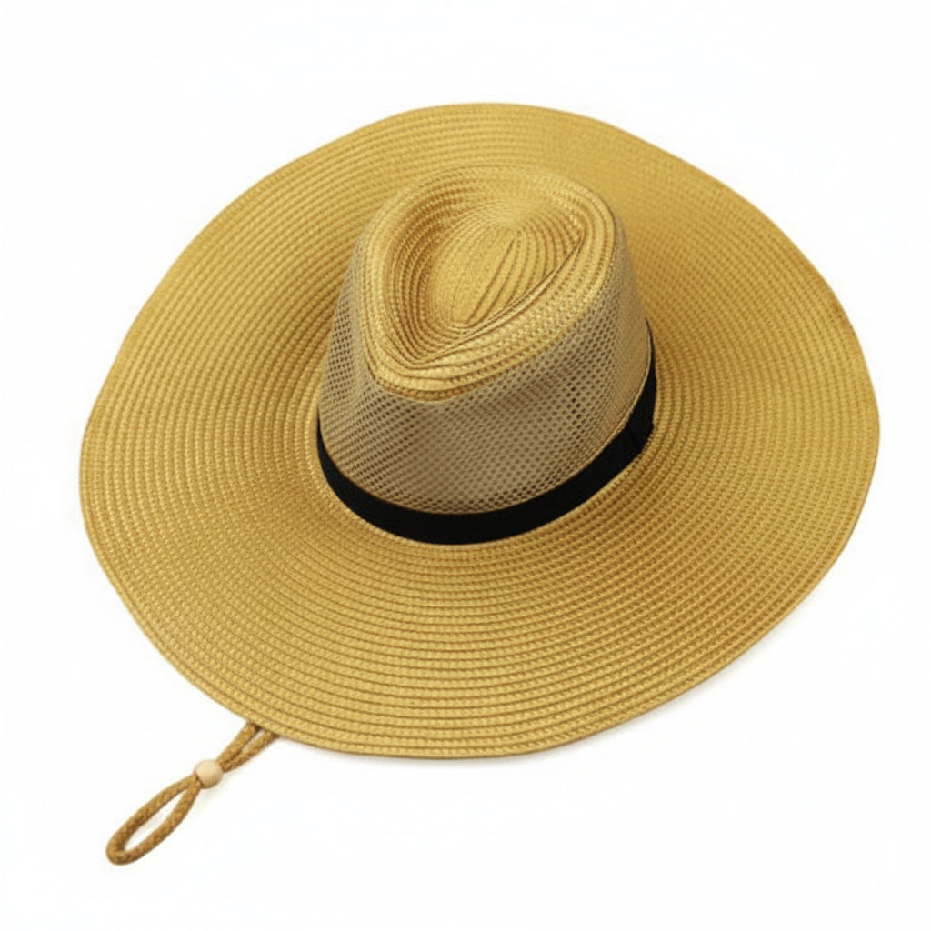 ANASA™ Breathable Mesh Big Brim Straw Hat Men's Outdoor Sun Protection